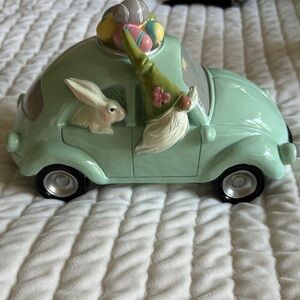 Mint Green Car Figurine with Gnome and Rabbit